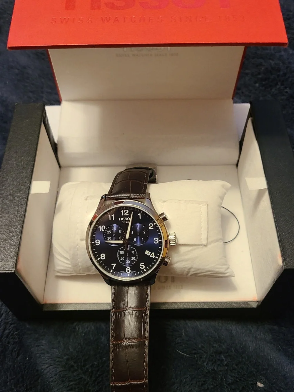 Tissot Black Dial Stainless Chronograph with Brown Leather Strap